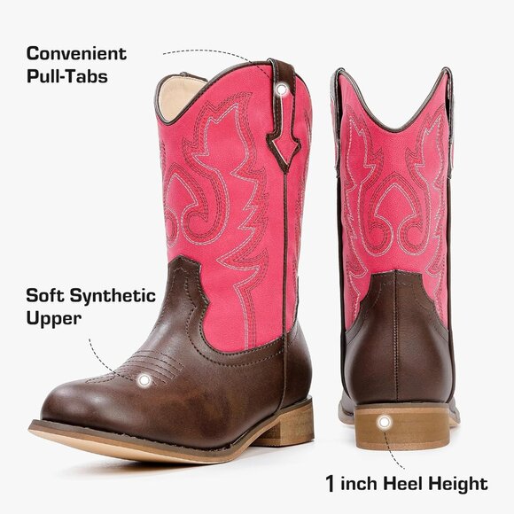 Unisex Child Brown Red Mid Calf Glitter Toddler Cowboy Boot Little Big Kids - Picture 5 of 7